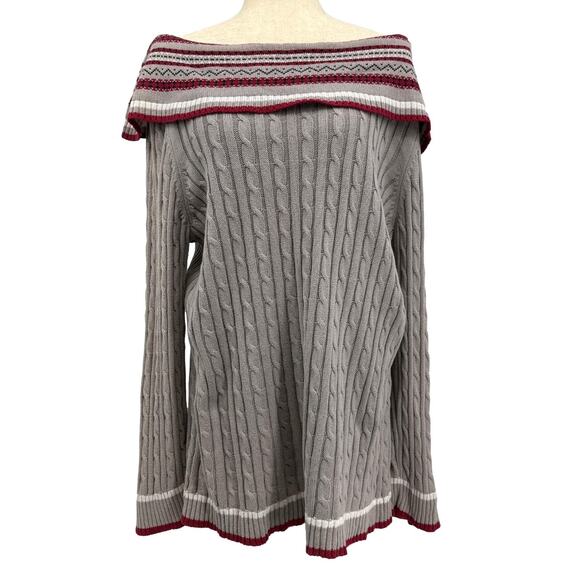 Vintage Gitano Off The Shoulder Cable Knit Sweater Y2K Women's 18/20 Foldover - Picture 2 of 8